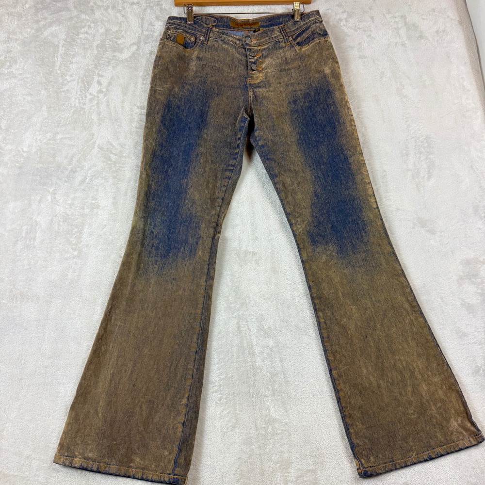 VTG Bongo Let Me B Flare Jeans Sz 11 Brown Blue Distressed Low Rise Bootcut Y2K